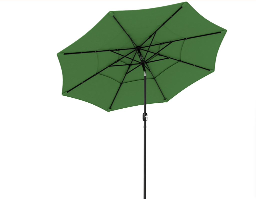 3 m Garden Parasol with 3-Tier Roof, Crank Handle & Tilt, Green