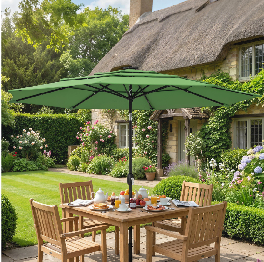3 m Garden Parasol with 3-Tier Roof, Crank Handle & Tilt, Green