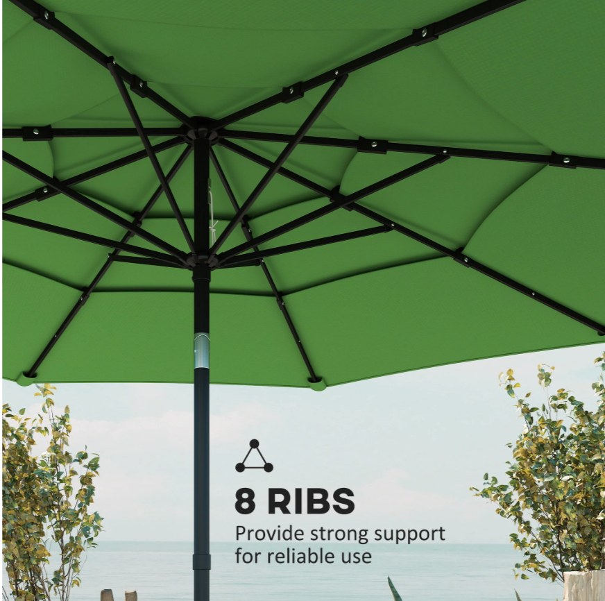 3 m Garden Parasol with 3-Tier Roof, Crank Handle & Tilt, Green