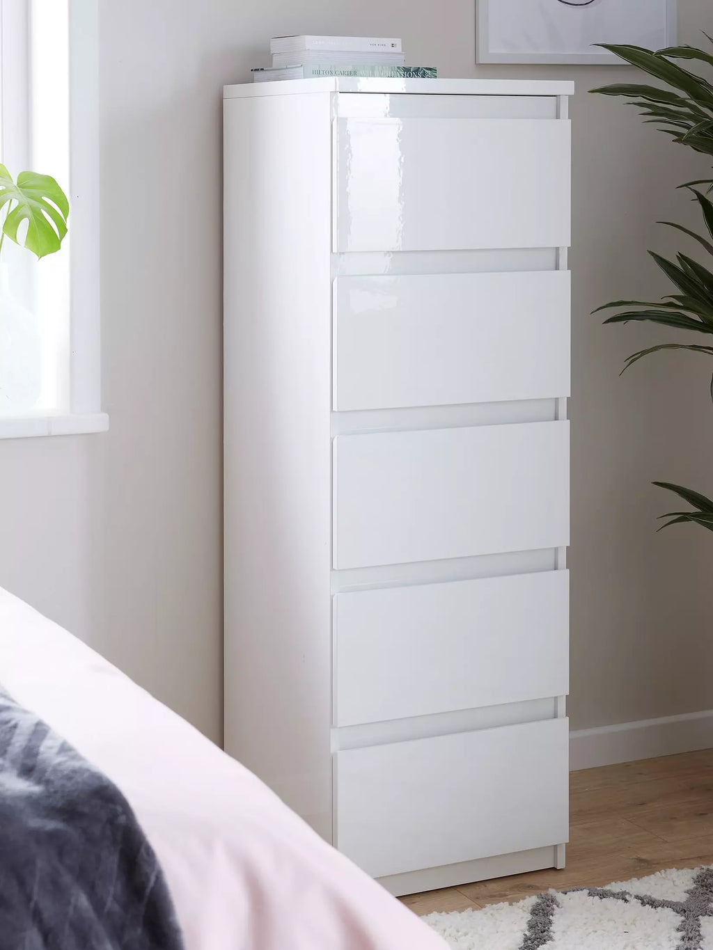 Layton Gloss 5 Drawer Narrow Chest - White - FSC® Certified