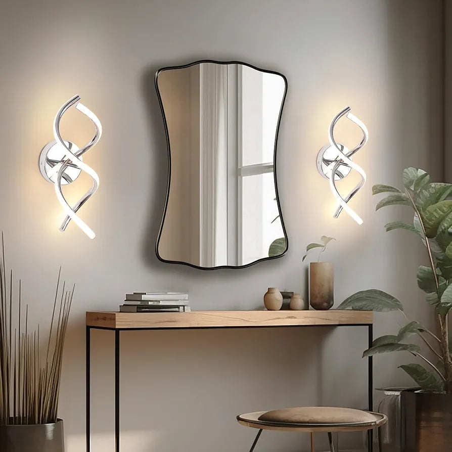 EIDISUNY Wall Lamp LED Silver Modern Elegant Spiral Indoor Wall Lights for Bedside Bedroom Living Room Hallway Bathroom Kitchen Wall Lighting Fixture - Chrome 24W 3000K Warm White Light
