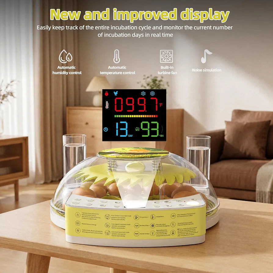 22-Egg Smart Incubators for Hatching Eggs with Automatic Turning