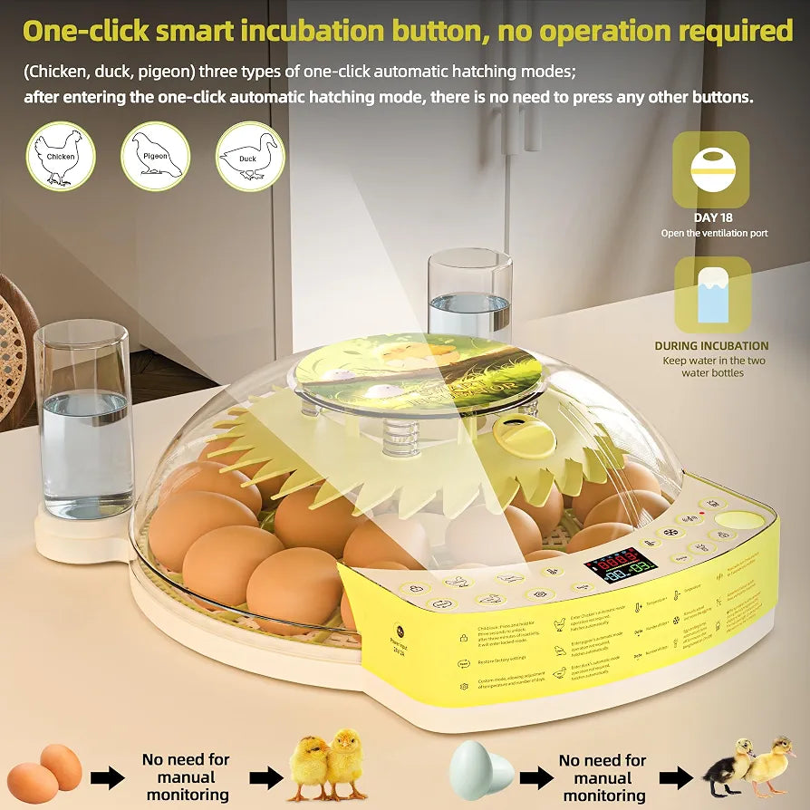 22-Egg Smart Incubators for Hatching Eggs with Automatic Turning