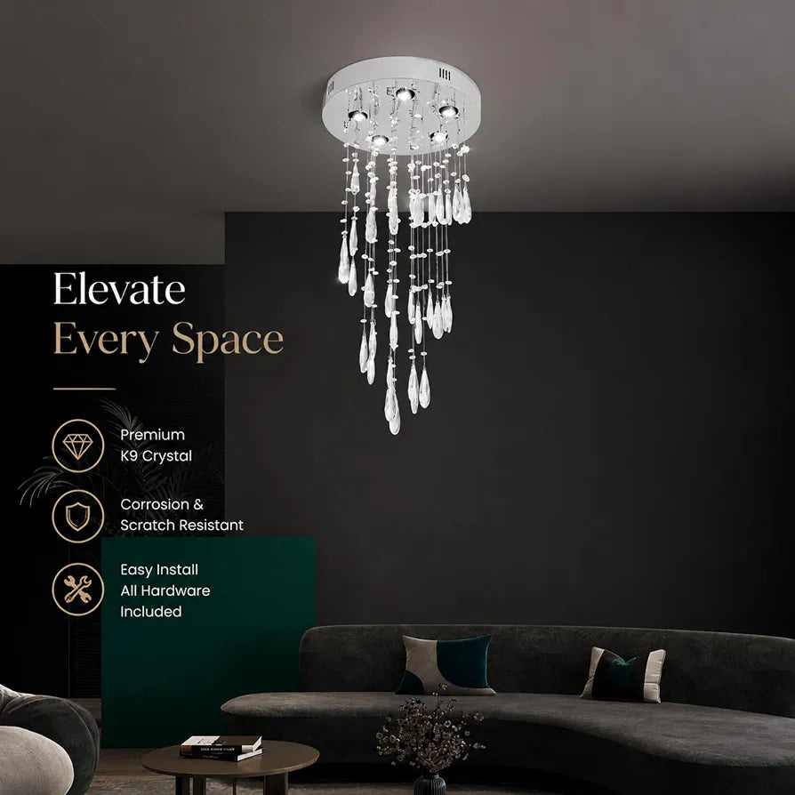 Spiral Raindrop Waterfall Crystal Chandelier Drop 88cm for High Ceilings