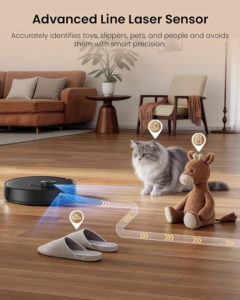 Proscenic Q8MAX+ Robot Vacuum Cleaner with Mop, 8000Pa Strong Suction, Lidar Navigation Robotic Vacuum with Smart Obstacle Avoidance, 200mins Runtime, APP/Remote/Voice Control, for Hard Floors Carpets