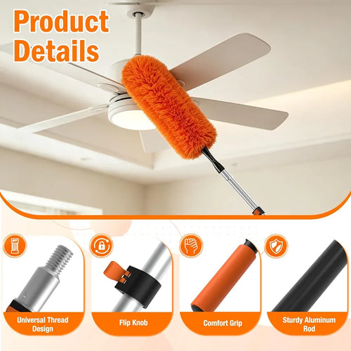 LAANPOLE 9m Feather Duster Kit with Telescopic Pole, Extendable Microfiber Duster for High Ceiling, Long Handled Duster Kit with Cobweb Brush & Telescopic Window Cleaner