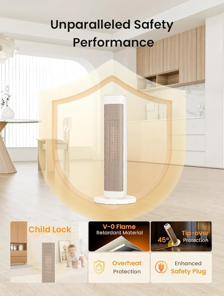 AIRMATE 25 Inch Electric Heater for Home Low Energy, 2000W Tower Space Heater, 80° Oscillating Portable Heaters, 5 Modes 24H Timer Overheat Tip Over Protection Ceramic Room Heater for Office Bedroom