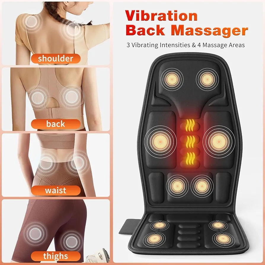 Vibration Back Massager for Chair with Heat, Chair Massager Pad with 8 Vibration, Seat Cushion for Seniors, Office Workers & Family, Fatigue & Pain Relief in Office & Home Use, Gift for Mom/Dad