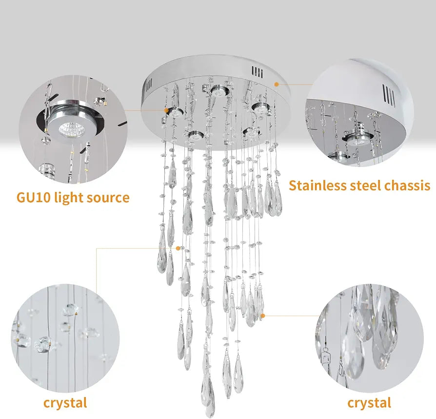 Spiral Raindrop Waterfall Crystal Chandelier Drop 88cm for High Ceilings