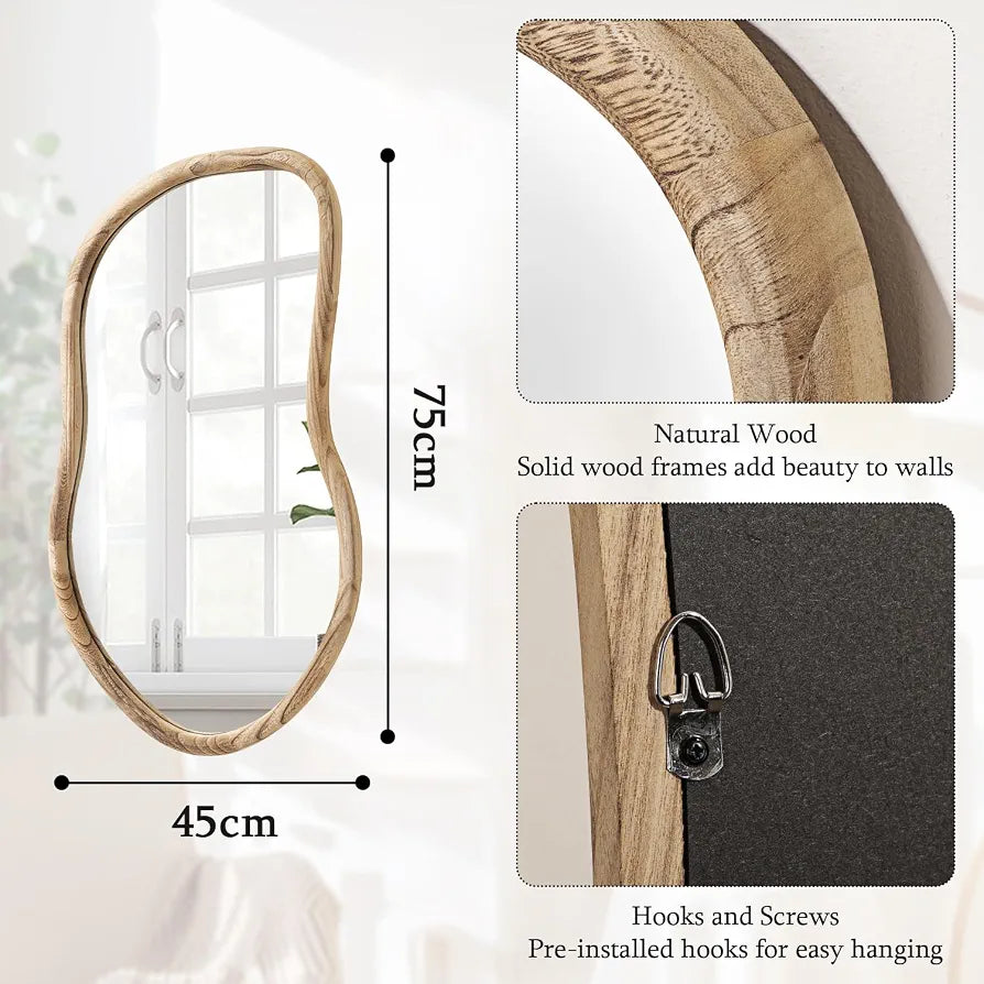 Irregular Mirror Farmhuose Rustic Bathroom Vanity Mirrors Asymmetrical Wall Mirror Natural Wood Abstract Mirrors for Wall Decor Living Room Bedroom