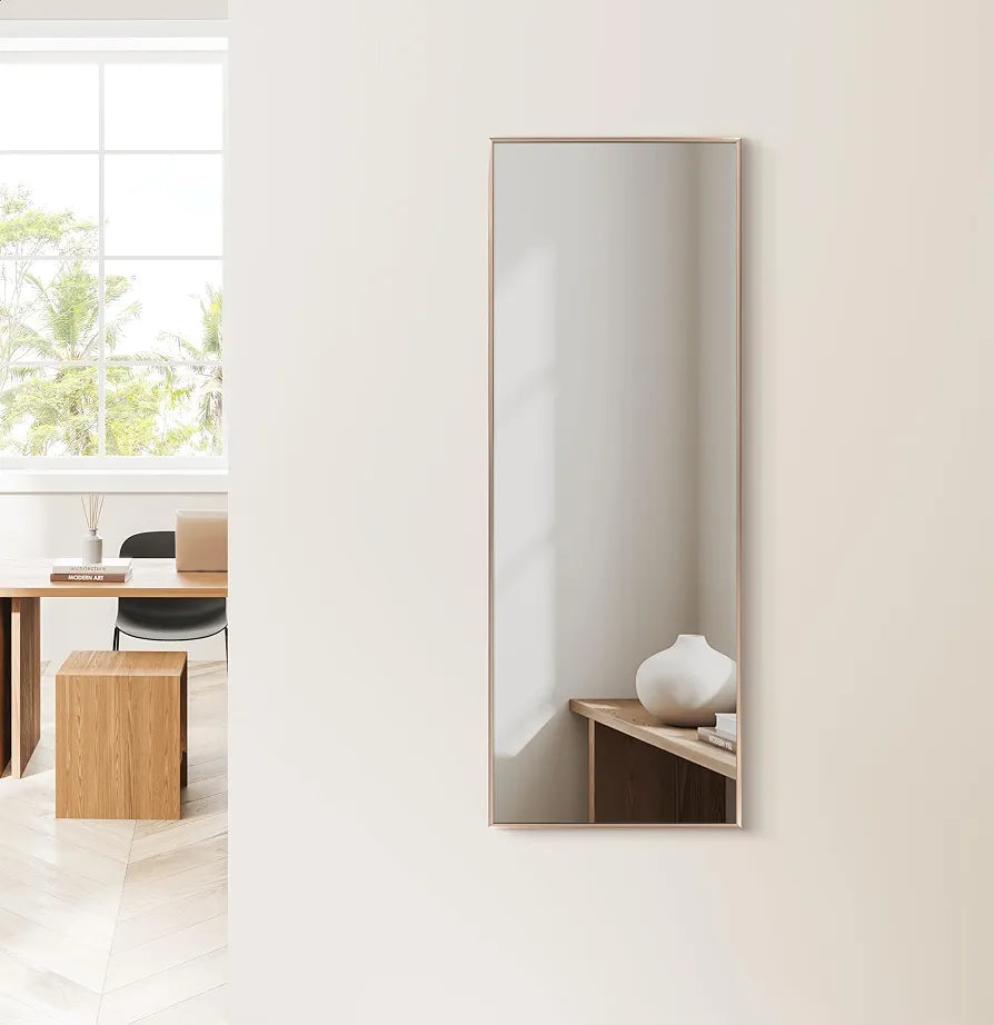 Rose Gold Metal Wall Mirror, 40 X 110 cm, Full Length Mirror, Aluminium Frame, Tempered Glass, Hangs Horizontally or Vertically