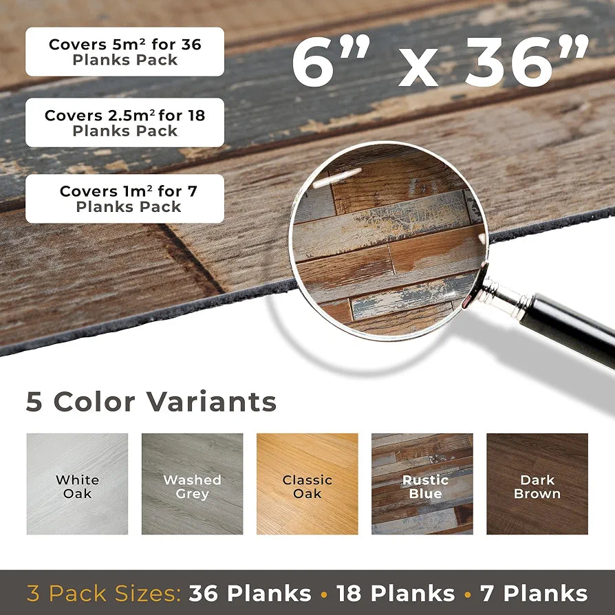 AMBULABO Wood Effect Vinyl Self Adhesive Floor Planks – 36pcs  for Quick Peel and Stick Flooring 