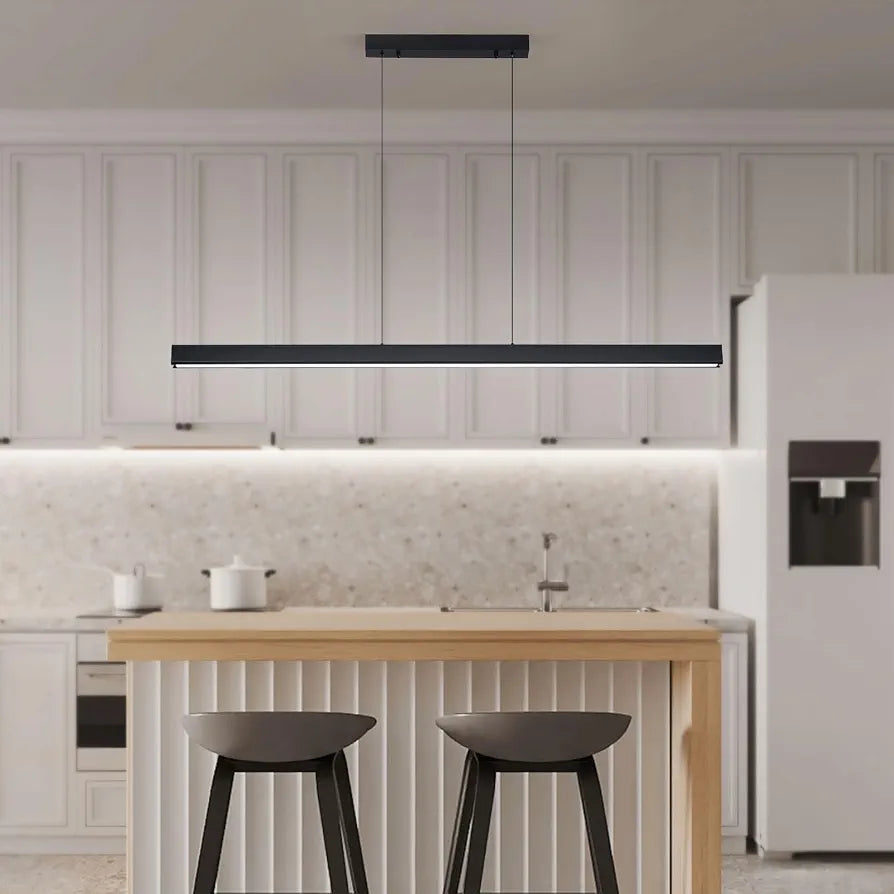 Mikeru 150cm Linear Pendant Light, Kitchen Island Lighting 10% to 100% Dimmable Hanging Adjustable Lamp with Remote Control  3000k/4500k/6000k for Dining Room, Home Decor