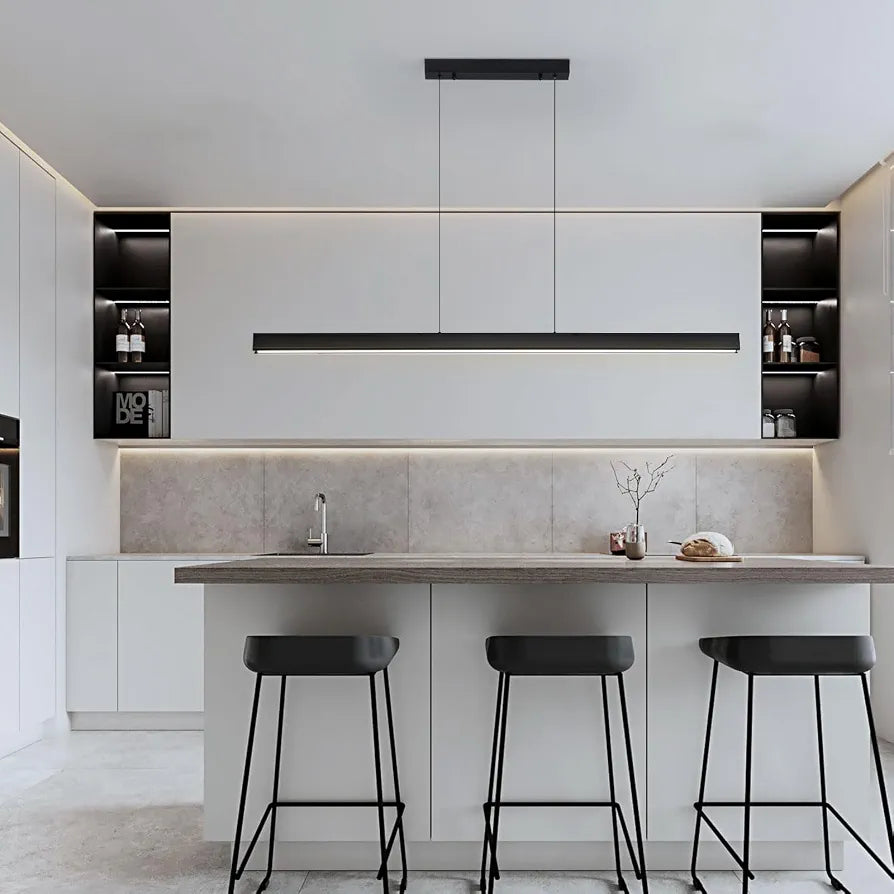 Mikeru 150cm Linear Pendant Light, Kitchen Island Lighting 10% to 100% Dimmable Hanging Adjustable Lamp with Remote Control  3000k/4500k/6000k for Dining Room, Home Decor