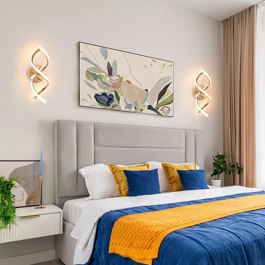 EIDISUNY Wall Lamp LED Gold Modern Elegant Spiral Indoor Wall Lights for Bedside Bedroom Living Room Hallway Wall Lighting Fixture Warm White Light 24W