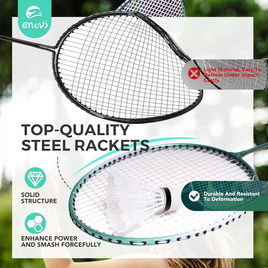 EasyGo Badminton Set, with Net, 4 Racket, 4 Birdies, Portable Storage Box, for Backyards, Outdoor Games