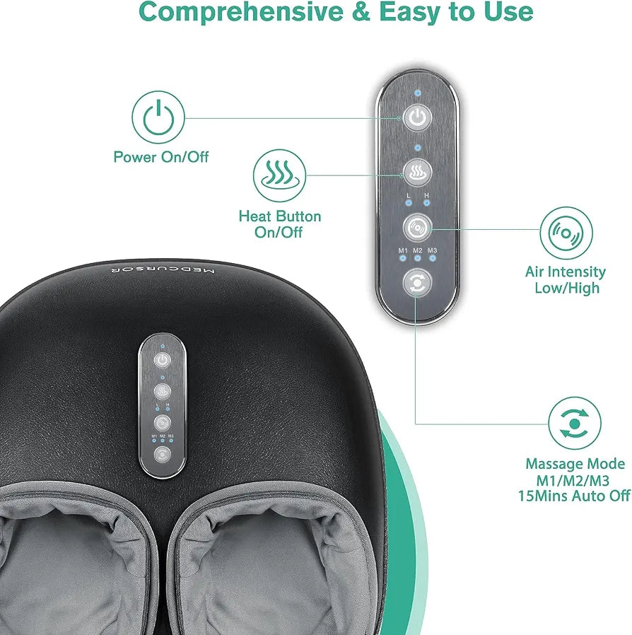 Medcursor Foot Massager Machine with Heat Function, Deep Kneading Massager, Multi-Level Settings & Adjustable Intensity for Home or Office Use 
