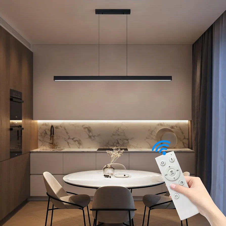 Mikeru 150cm Linear Pendant Light, Kitchen Island Lighting 10% to 100% Dimmable Hanging Adjustable Lamp with Remote Control  3000k/4500k/6000k for Dining Room, Home Decor