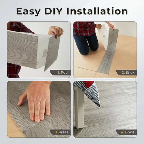 AMBULABO Wood Effect Vinyl Self Adhesive Floor Planks – 36pcs  for Quick Peel and Stick Flooring 