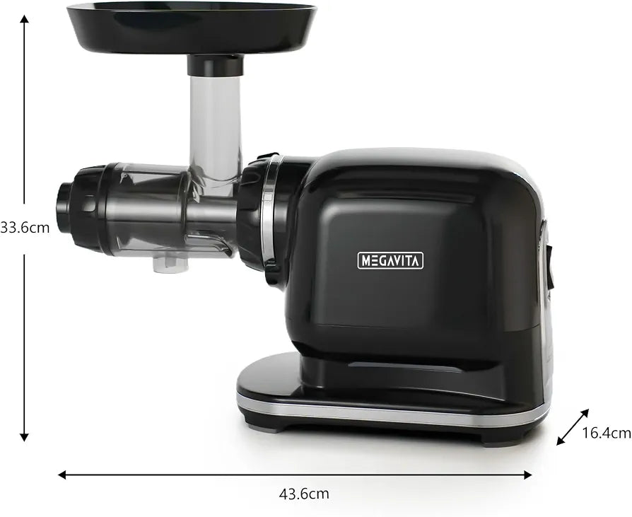 Cold Press Juicer Machine, MEGAVITA Slow Juicer Cold Press with Auger, Low Decibels Juicers for Whole Fruit and Vegetable,Black
