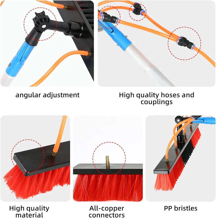Photovoltaic Panel Cleaning Tool, 5~10M Adjustable Window Cleaning Pole, Water Fed Telescopic Brush, Solar Panel Spray Washer, Cleaning Broom with 35/55cm 180° Rotatable Brush Head 
