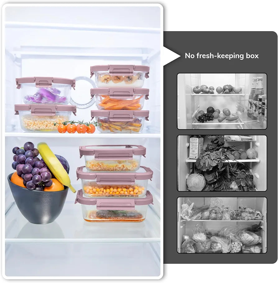 35.2oz Glass Meal Prep Containers with Snap Lock Lids  - Freezer to Oven Safe –20°C to 510°C, BPA-Free, Stackable, Vent Valve for Easy Open, Borosilicate Glass Baking Dish（Pink）