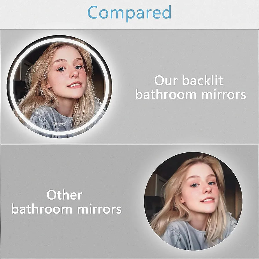 Bathroom LED Mirror Round 60cm Lighted Illuminated Backlit Light Up Mirror with Touch Switch Color Change Anti-Fog Wall Mounted