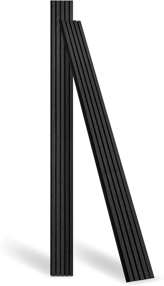 DOLLAR BOSS Wood Panels for Walls, Acoustic Wall Panels 240x20cm 2 Pack, Sound Absorbing Wooden Slats, Decorative 3D Wall Panels, Modern Wall Decor for Office, Bedroom, Kitchen Black
