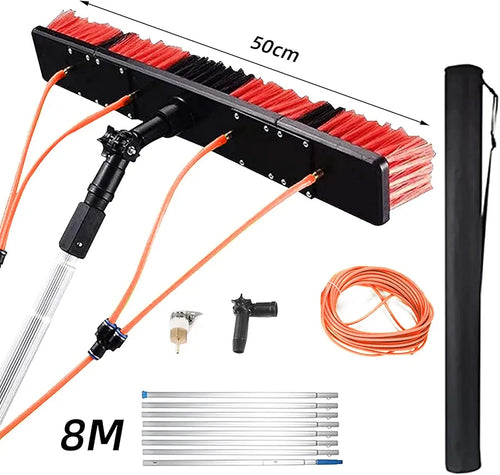 Photovoltaic Panel Cleaning Tool, 5~10M Adjustable Window Cleaning Pole, Water Fed Telescopic Brush, Solar Panel Spray Washer, Cleaning Broom with 35/55cm 180° Rotatable Brush Head 
