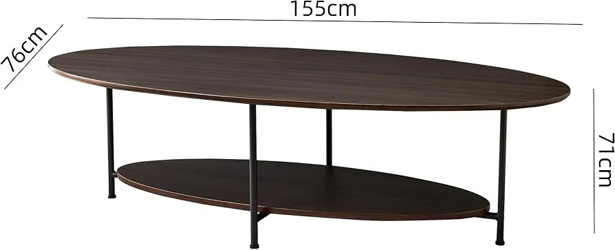 Oval Ash wood Double-Layer Design Coffee Table;Mid Century Modern Style Centre Table for Living Room Furniture;Solid Wood Cocktail Table;Modern Sofa Coffee Side Table-Brown