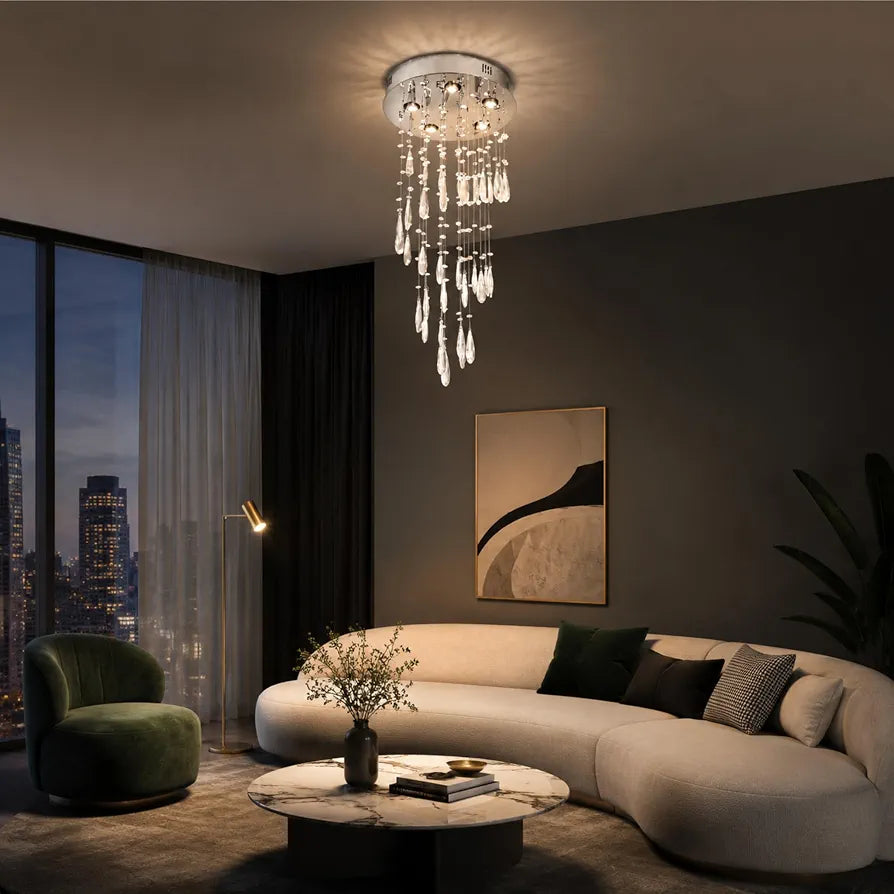Spiral Raindrop Waterfall Crystal Chandelier Drop 88cm for High Ceilings