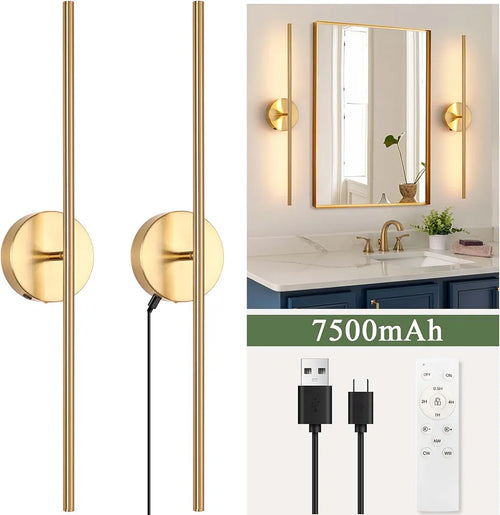 Wall Sconces,Battery Operated Wall Sconces Set of 2 7500mAh Endurance 100 Hours,3000K-6000K Dimmable LED Wireless Wall Light for Bathroom, Mirror, Living Room, Bedroom, Hallway