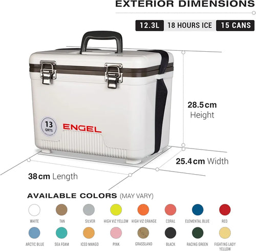 ENGEL Cooler Box 12.3 L - Leak-Proof, Drybox Cooler for Camping, Fishing, Hiking,Picnic - Mini Ice Boxes for 15 Cans, 38 x 25.4 x 28.5 CM - Small Cool Box for Drinks and Food