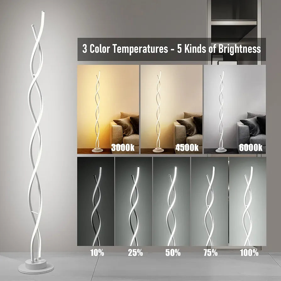Floor Lamp,LED Floor Lamps for Living Room,3 Color Temperature & 5 Brightness Levels Standing Lamp,55'' White Lamps for Living Room with Remote Control and Foot Switch.