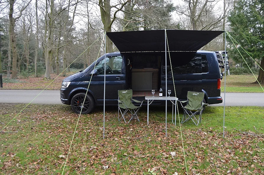 WILD EARTH SQUARE Sun Canopy Awning for Camper Vans, Van Conversions, Motorhomes or Caravans 240cm x 240cm DARK GREY