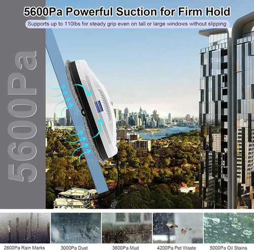 Robot Window Cleaner with Automatic Spraying System, 5600Pa Suction Power Window Cleaning Robot, Remote Control, 4M Safety Rope, Electric Glass Cleaner for Windows, Doors and Tiles