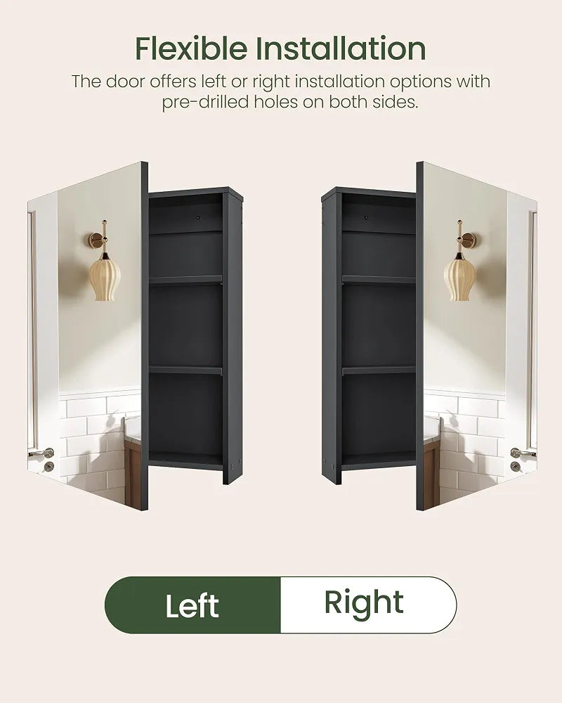 CHOEZON Bathroom Medicine Mirror Cabinet, 45 x 60 cm, Wall-Mounted Bathroom Vanity with Mirror, Medicine Cabinet with Storage Function, Hanging Storage Cabinet, Adjustable Shelves, Black