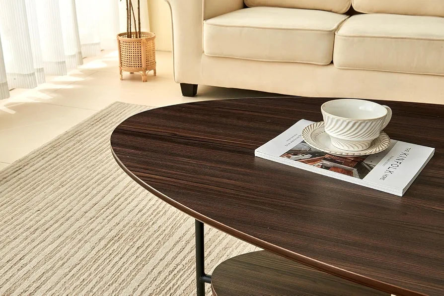 Oval Ash wood Double-Layer Design Coffee Table;Mid Century Modern Styl ...