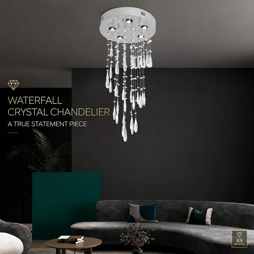 Spiral Raindrop Waterfall Crystal Chandelier Drop 88cm for High Ceilings