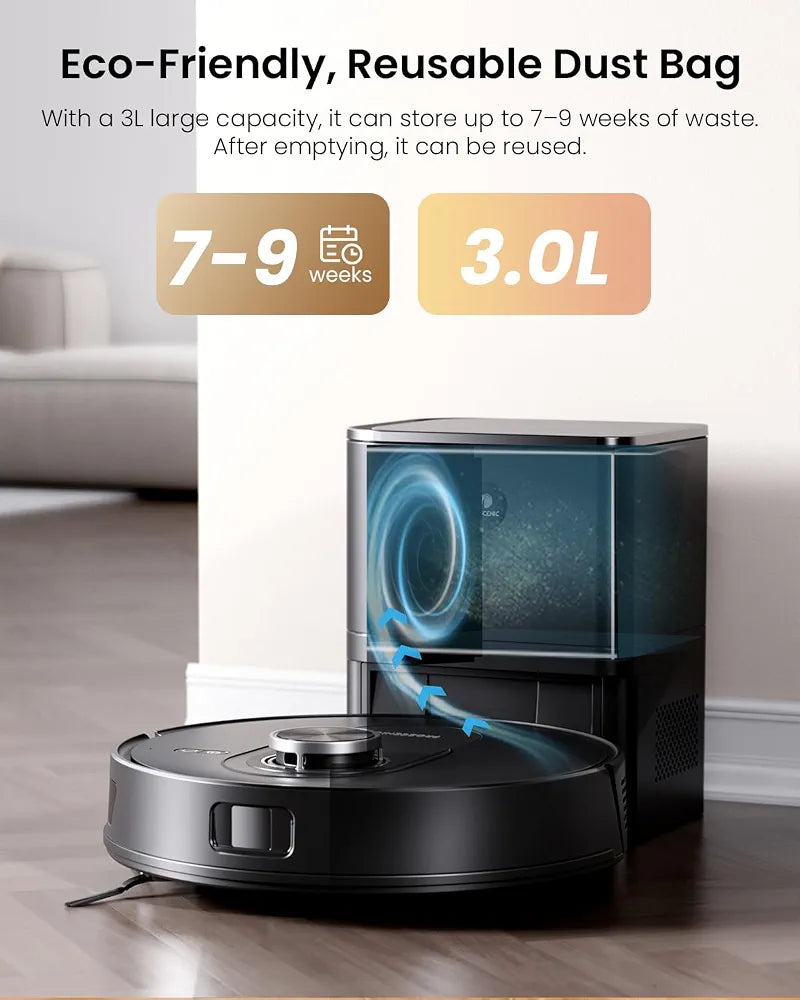 Proscenic Q8MAX+ Robot Vacuum Cleaner with Mop, 8000Pa Strong Suction, Lidar Navigation Robotic Vacuum with Smart Obstacle Avoidance, 200mins Runtime, APP/Remote/Voice Control, for Hard Floors Carpets