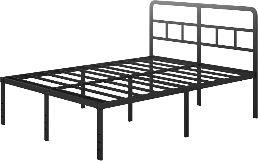 Lutown-Teen Metal Double Bed Frame with Headboard, 36 cm High, White