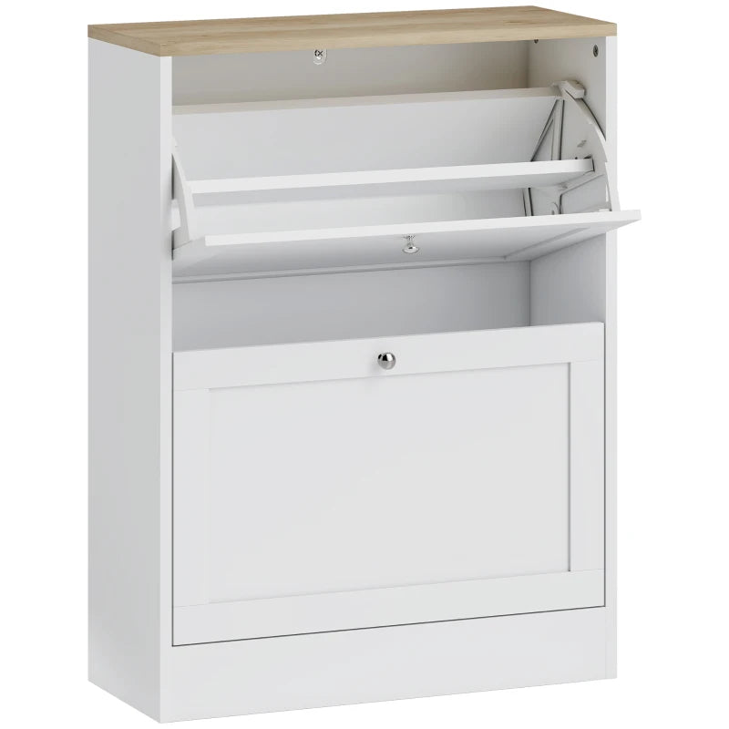 HOMCOM Two Flip Drawer Shoe Cabinet - White