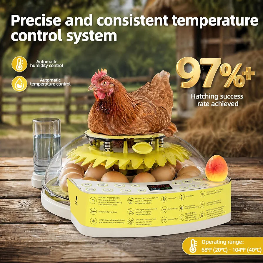 22-Egg Smart Incubators for Hatching Eggs with Automatic Turning