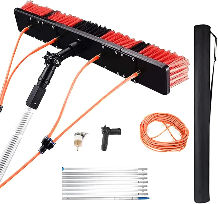 Photovoltaic Panel Cleaning Tool, 5~10M Adjustable Window Cleaning Pole, Water Fed Telescopic Brush, Solar Panel Spray Washer, Cleaning Broom with 35/55cm 180° Rotatable Brush Head 