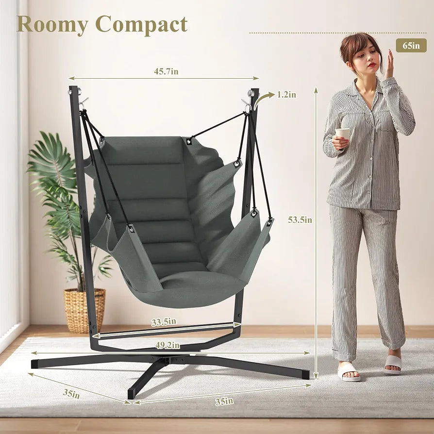 360° Swivel Hammock Swing Chair with Stand - Comfortable Hanging Chair with Cushions  for Indoor/Outdoor Use - Perfect for Bedroom, Patio, Porch, Deck, Garden, Balcony