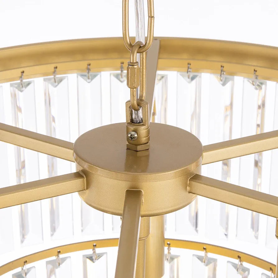 Wellmet 20 inch Gold Crystal Chandelier, 3-Tier Contemporary Modern Bathroom Chandeliers, 7-Light Adjustable Hanging Round Ceiling Light for Bedroom, Entryway, Dining Room, Girls Room, Foyer