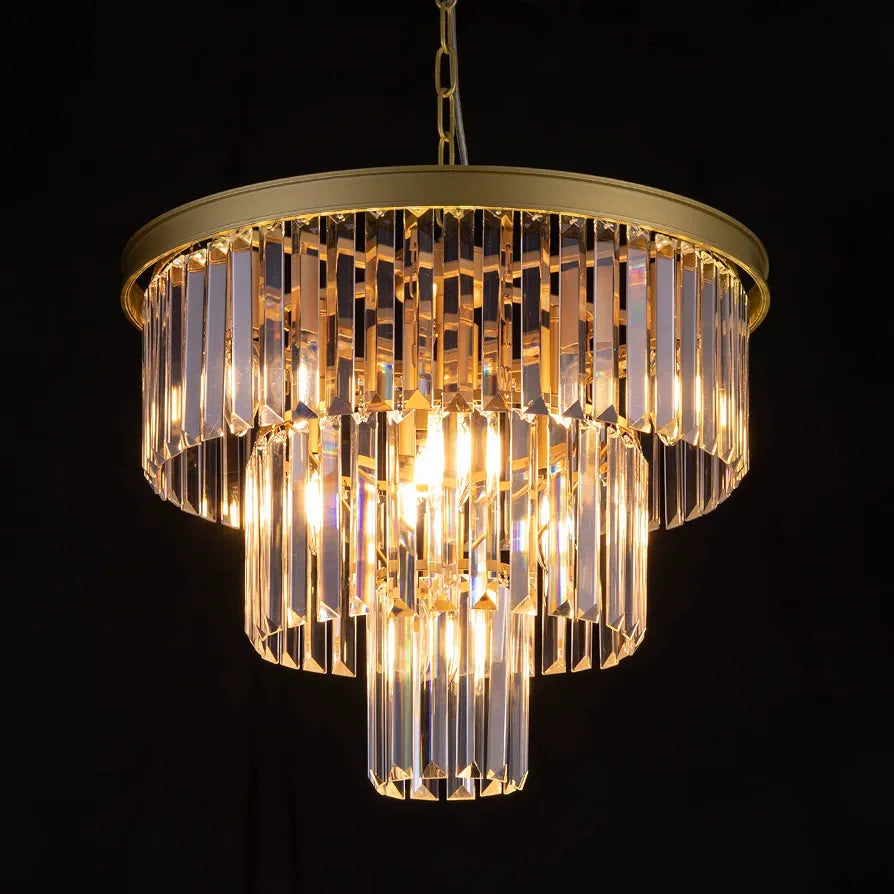 Wellmet 20 inch Gold Crystal Chandelier, 3-Tier Contemporary Modern Bathroom Chandeliers, 7-Light Adjustable Hanging Round Ceiling Light for Bedroom, Entryway, Dining Room, Girls Room, Foyer