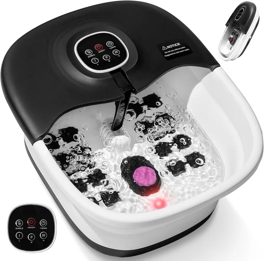 Foot Spa and Massager with Heater, Heated Foot Bath with Remote Control, Pumice Stone, Bubbles, 16 Massage Rollers, Red Light, Pedicure Footspa with Heat, Gift Ideas for Feet Care