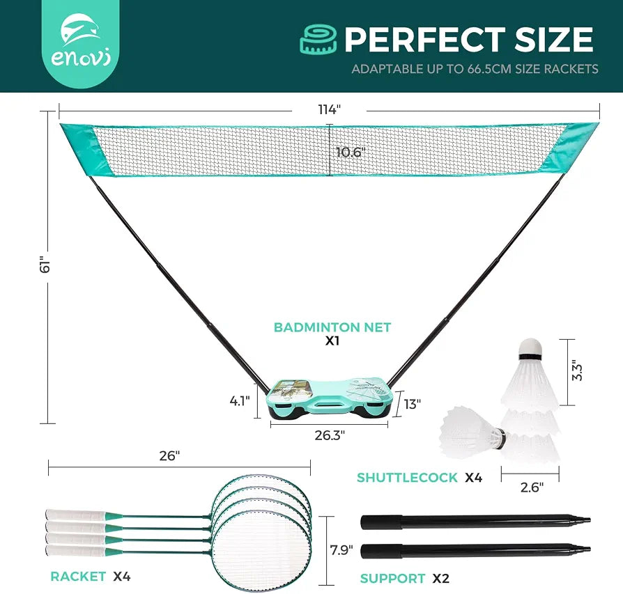 EasyGo Badminton Set, with Net, 4 Racket, 4 Birdies, Portable Storage Box, for Backyards, Outdoor Games