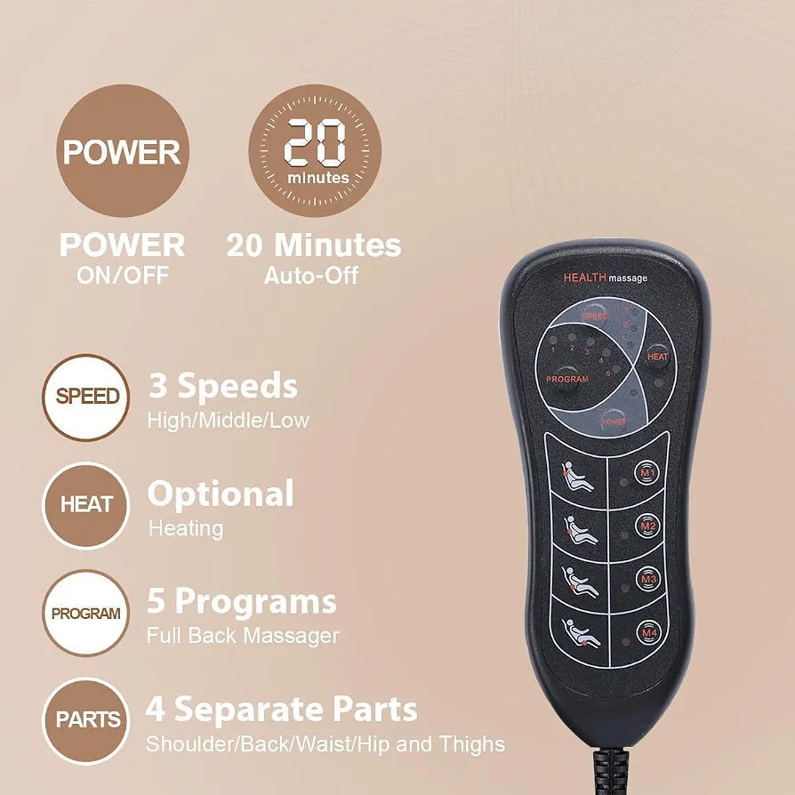 Vibration Back Massager for Chair with Heat, Chair Massager Pad with 8 Vibration, Seat Cushion for Seniors, Office Workers & Family, Fatigue & Pain Relief in Office & Home Use, Gift for Mom/Dad